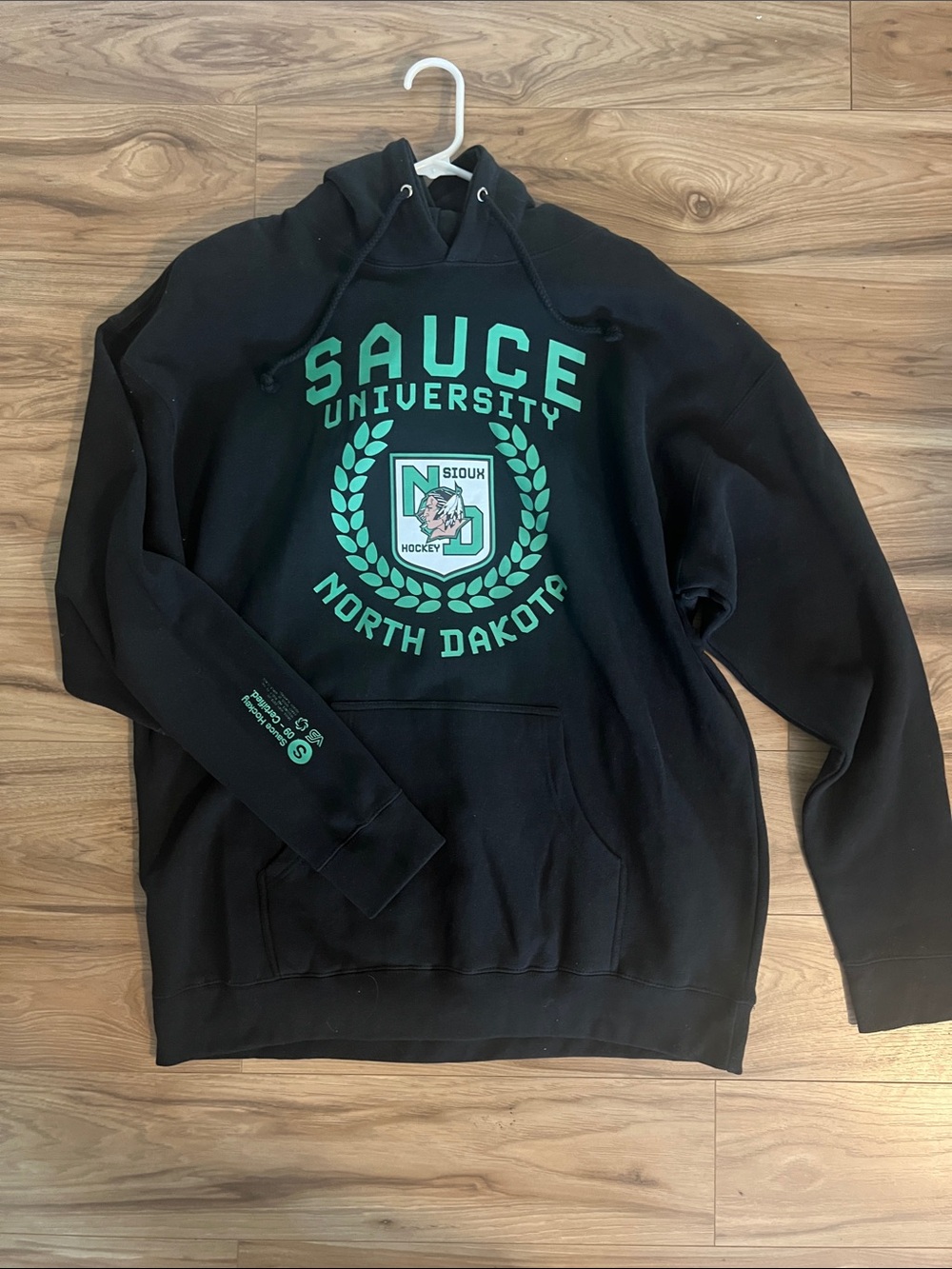 Sauce University North Dakota Fighting Sioux Black Hoodie - Green